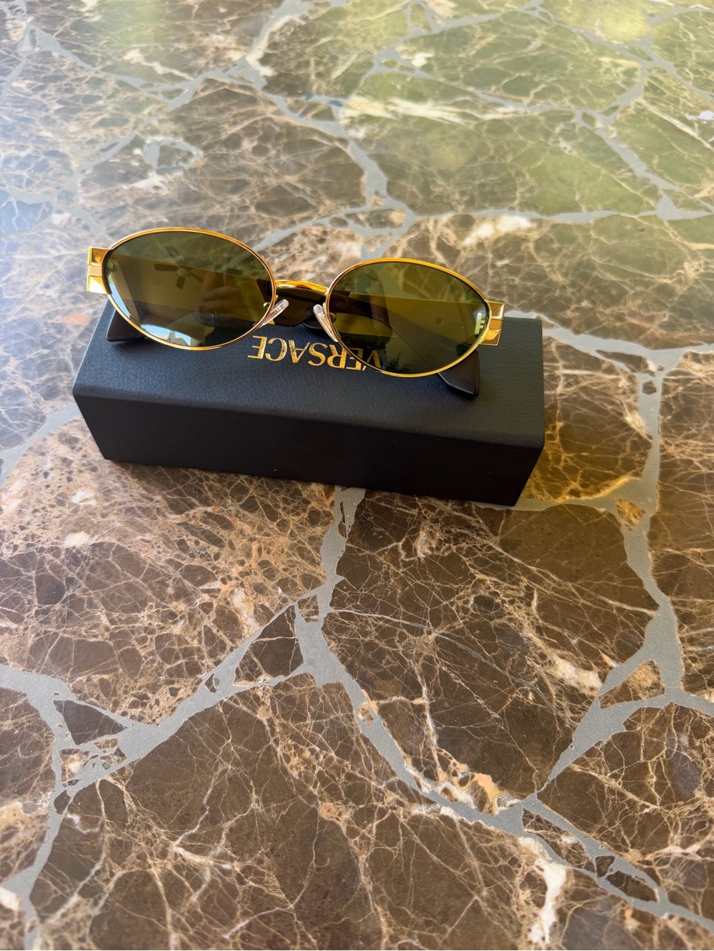Versace Gold Frame Sunglasses with Green Lenses